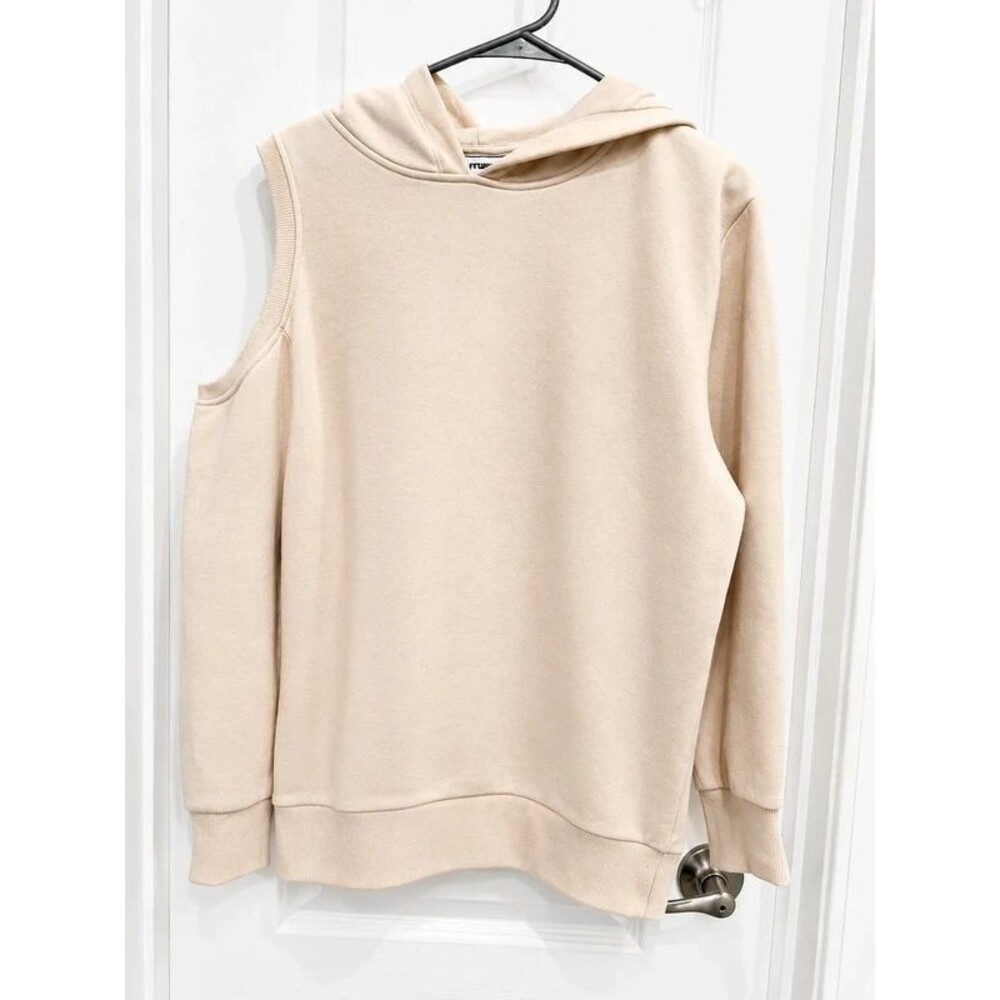 Future Collective Kahlana Barfield Brown Cream One Shoulder Cutout Hoodie Size S